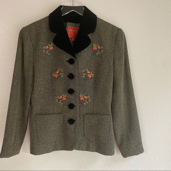 VINTAGE KENZO embroidered floral velvet blazer S 4 - Picture 3 of 15
